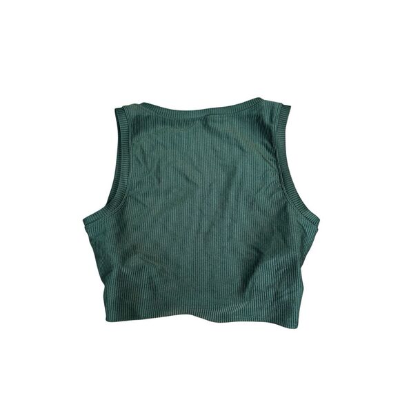 offline aerie Ribbed Shine Twist Front Sports Bra stretch crop top green XL - Picture 3 of 10